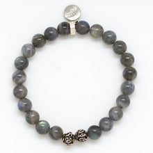 Load image into Gallery viewer, Natural Labradorite Stone Silver Bead Bracelet 8MM featuring round gemstone beads and ornate sterling silver spacer beads
