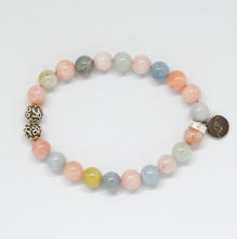 Load image into Gallery viewer, Natural Morganite Stone Silver Bead Bracelet 8mm side profile highlighting smooth round gemstone beads and silver details.
