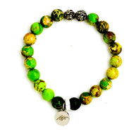 Natural Olive Green Jasper Stone Bracelet 8MM with 925 Sterling Silver Round Beads by MysticFlavia