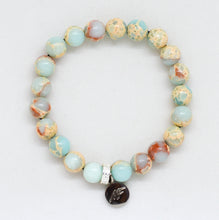 Load image into Gallery viewer, Natural Snake Jasper Stone Flat Silver Bead Bracelet 8MM with MysticFlavia logo charm
