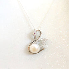 Load image into Gallery viewer, Natural pearl pendant necklace with swan design and zircon detailing | MysticFlavia
