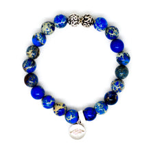 Load image into Gallery viewer, Navy Jasper Stone Silver Bead Bracelet 8MM with natural navy jasper gemstone beads and sterling silver bead accents by Mystic Flavia
