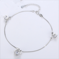 Three Square Box White Zircon Silver Anklet