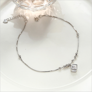 Circular Bead Single Box Zircon Silver Anklet