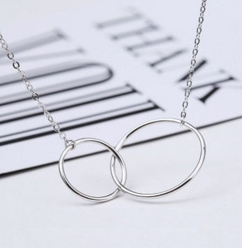 Double Circle Interlock Pendant Silver Necklace