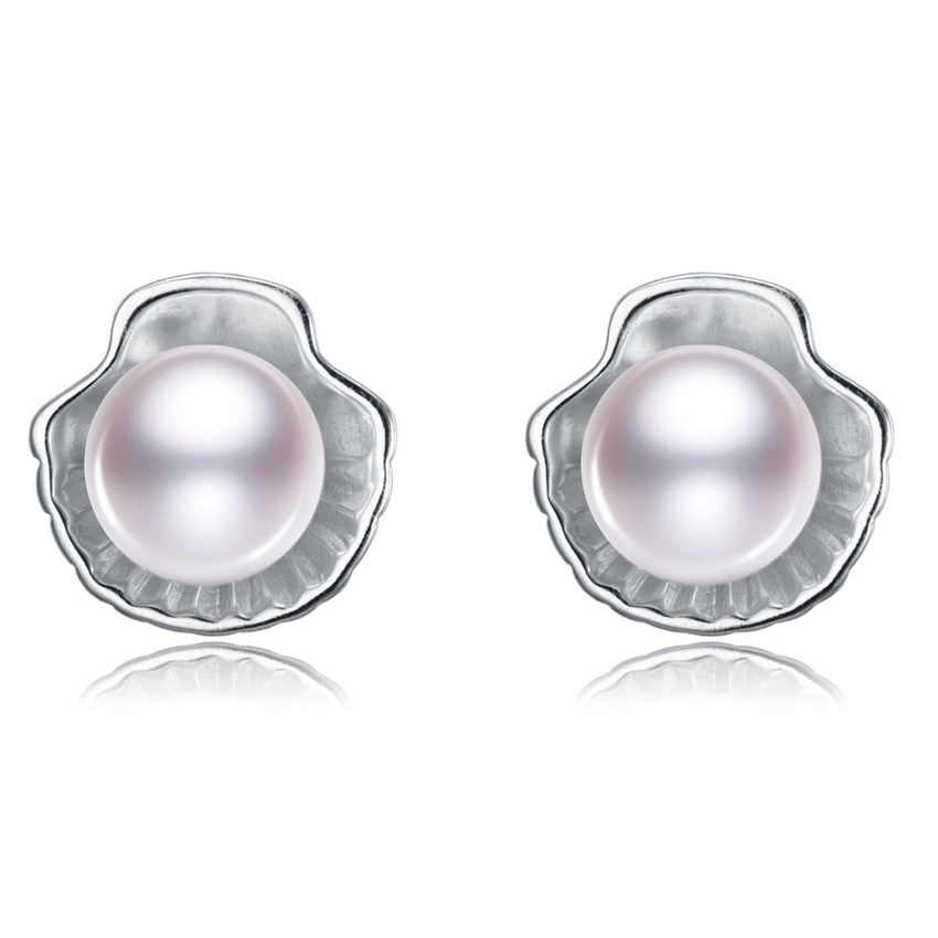 Oyster Shape Natural Large Pearl Silver Earrings