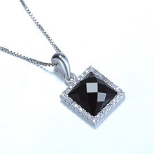 Load image into Gallery viewer, Square Black Agate White Zircon Silver Necklace
