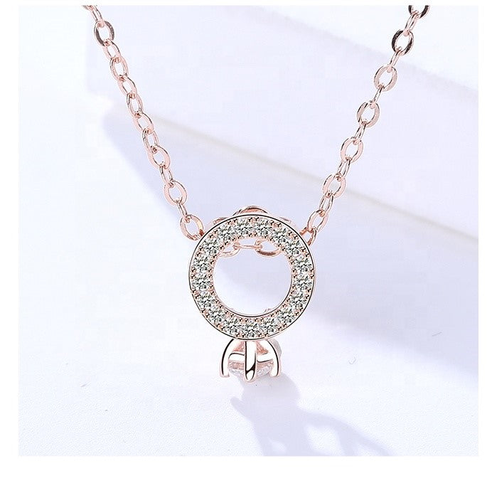 Rose Gold Zircon Circle Pendant Silver Necklace