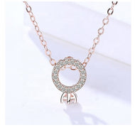 Rose Gold Zircon Circle Pendant Silver Necklace