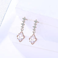 Rose Gold Oval White Zircon Geometrical Silver Earrings