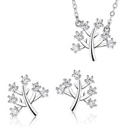 Tree Pendant White Zircon Silver Necklace Set