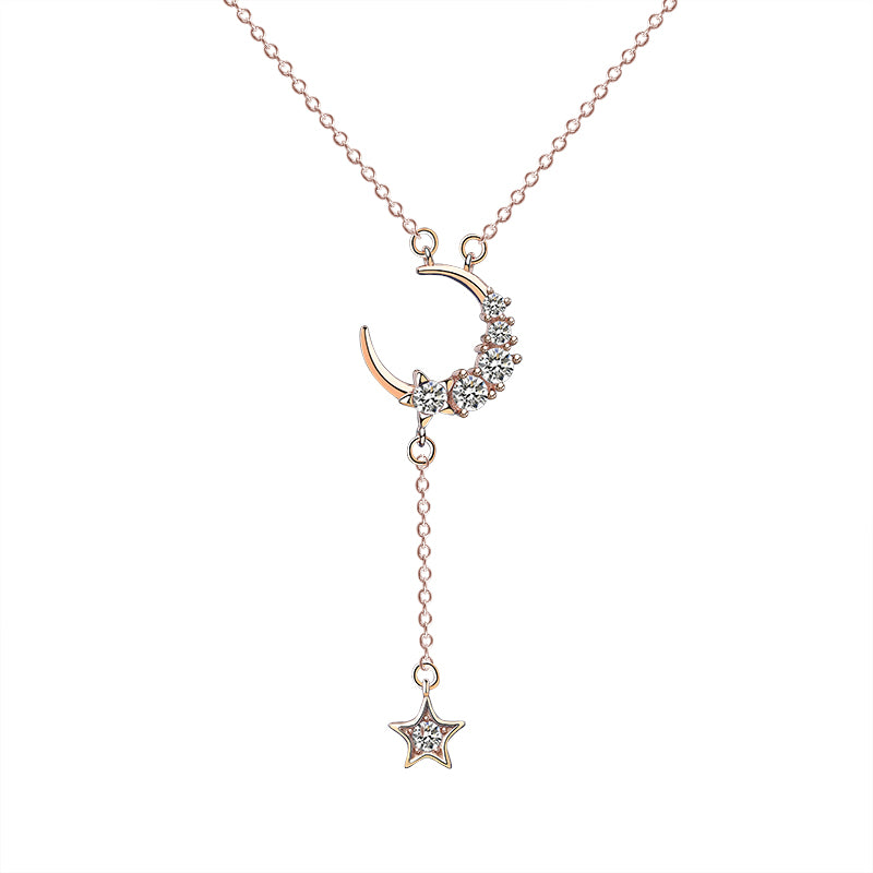 Rose Gold Moon & Star Adjustable Silver Necklace