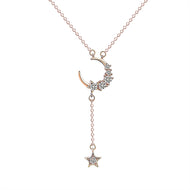Rose Gold Moon & Star Adjustable Silver Necklace