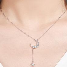 Load image into Gallery viewer, Moon &amp; Star White Zircon Studded Silver Necklace
