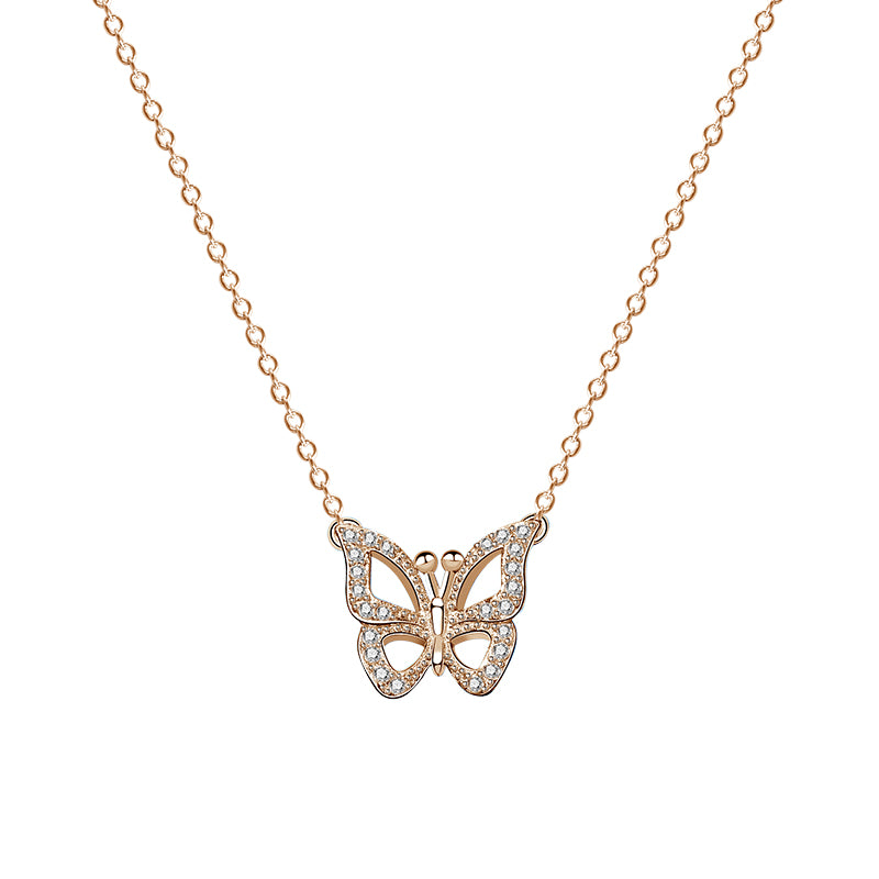 Rose Gold Butterfly Pendant Silver Necklace