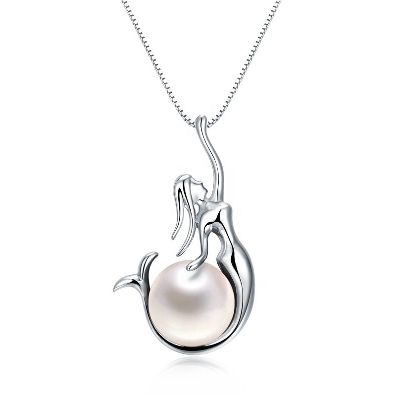 Mermaid Natural Pearl Pendant Silver Necklace