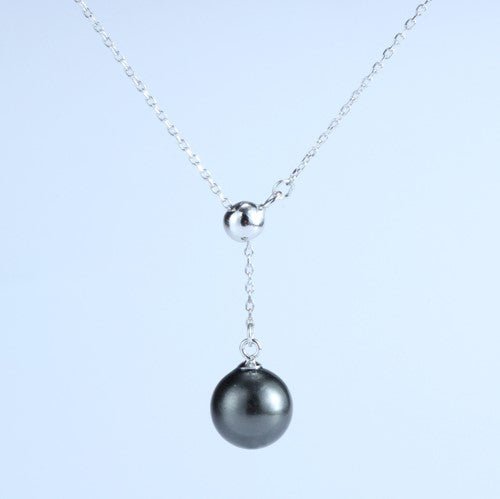 Black Drop Natural pearl Adjustable Silver Necklace
