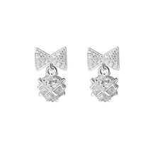 Load image into Gallery viewer, Bow &amp; Diamond Zircon Studded Silver Earrings
