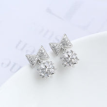 Load image into Gallery viewer, Bow &amp; Diamond Zircon Studded Silver Earrings
