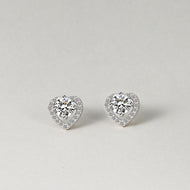 Elegant Heart White Zircon Stud Silver Earrings