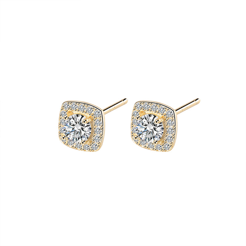 Square Geometrical White Zircon Silver Earrings