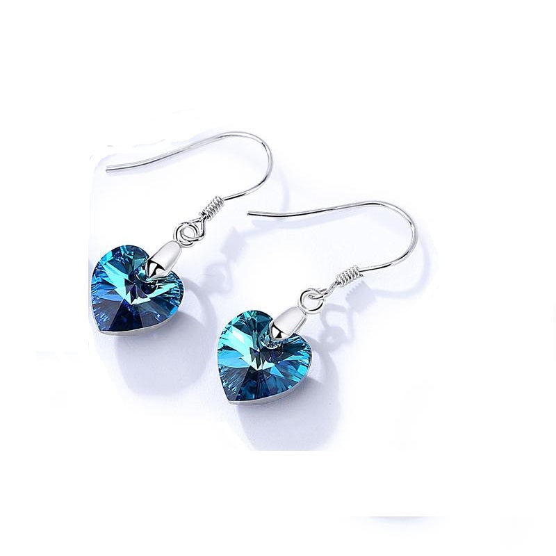 Ocean Blue Rhinestone Crystal Silver Earrings