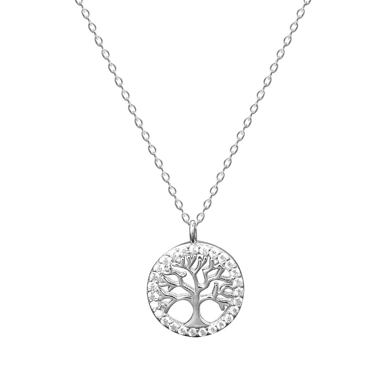 Tree of Life White Zircon Silver Adjustable Necklace