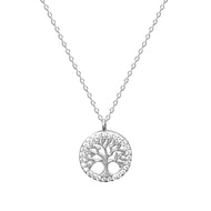 Tree of Life White Zircon Silver Adjustable Necklace