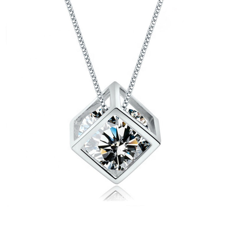 Parisian Box Zircon Pendant Silver Necklace