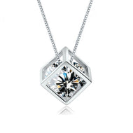 Parisian Box Zircon Pendant Silver Necklace