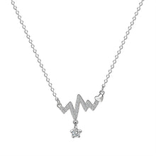 Load image into Gallery viewer, White Zircon Heartbeat Pendant Silver Necklace
