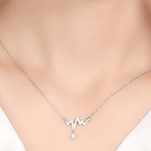 Load image into Gallery viewer, White Zircon Heartbeat Pendant Silver Necklace
