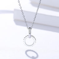 White Zircon Double Circle Pendant Silver Necklace