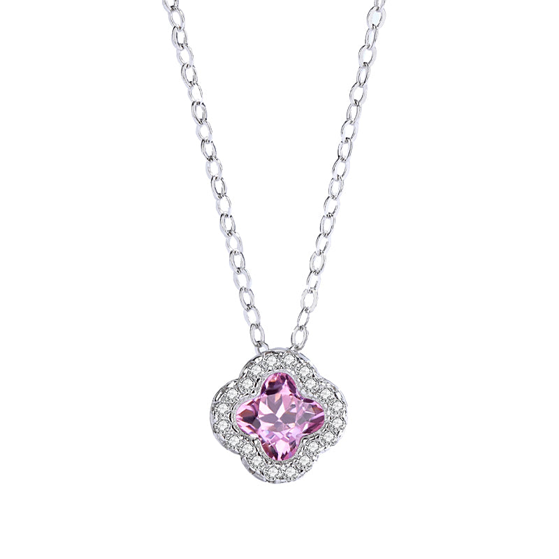 Pink Zircon Crown Pendant Silver Necklace