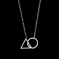 Triangle au Circle Pendant Adjustable Silver Necklace