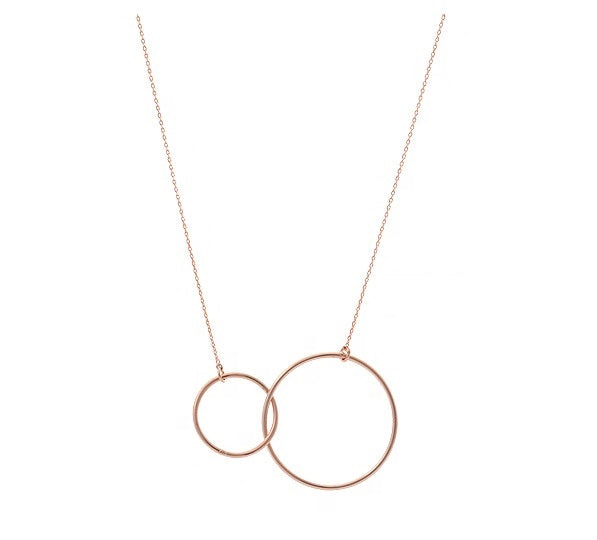Rose Gold Double Circle Pendant Silver Necklace
