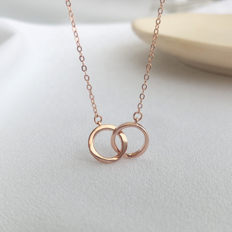Rose Gold Even Circle Pendant Silver Necklace