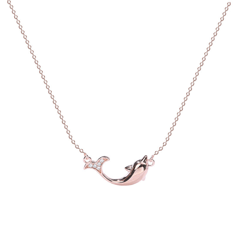 Rose Gold Zircon Dolphin Pendant Silver Necklace MYSTICFLAVIA