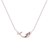Rose Gold Zircon Dolphin Pendant Silver Necklace