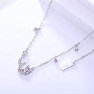 Colorful Zircon Moon Star Pendant Silver Necklace