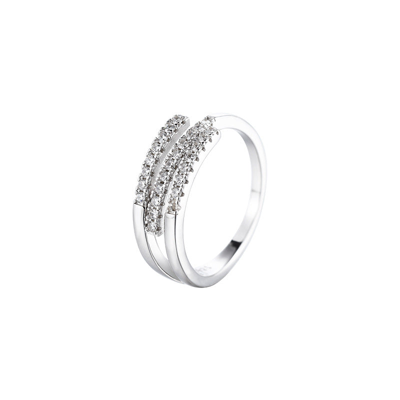 White Zircon Paved Triple Band Silver Ring