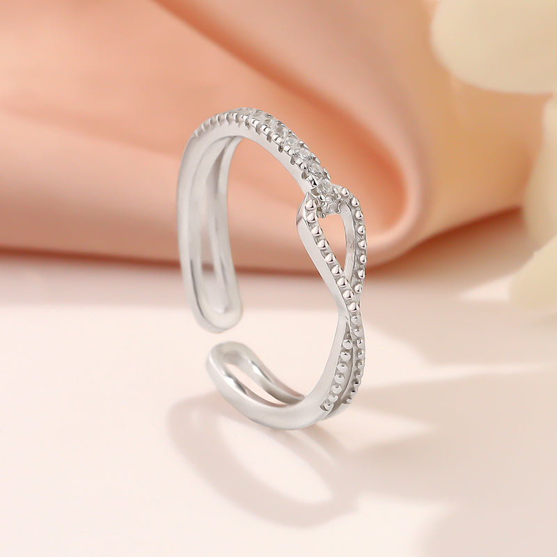 White Zircon Paved Infinity Adjustable Silver Ring
