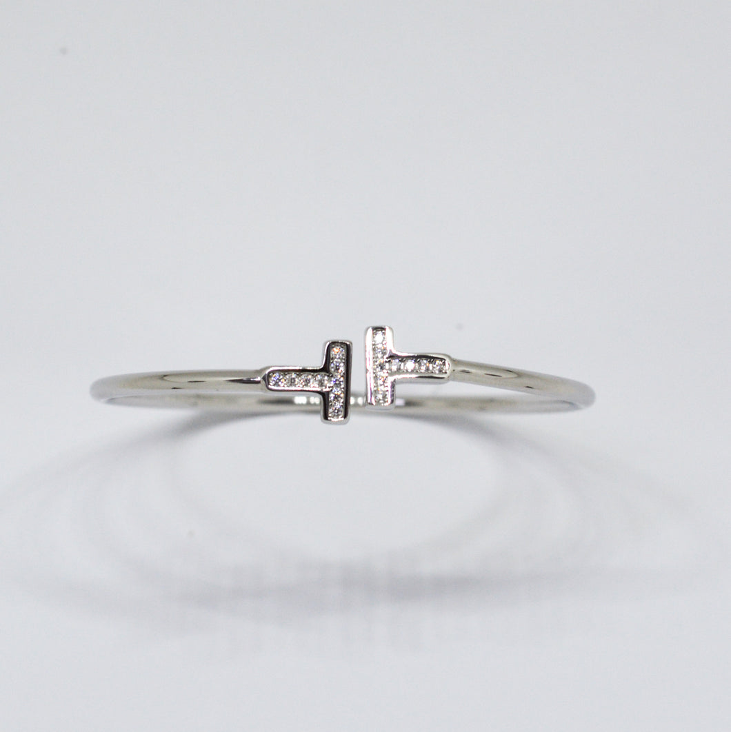 Classical Zircon Studded Open Silver Bracelet