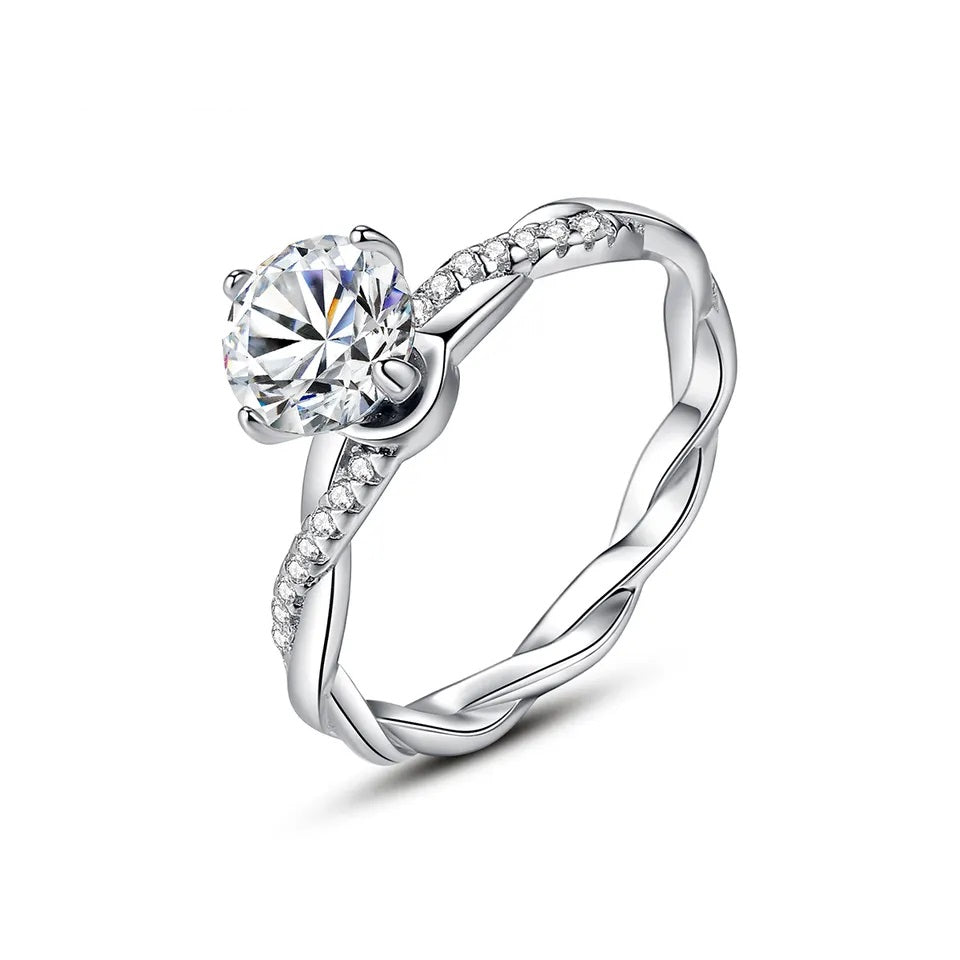 Milano Solitaire Wavy MOISSANITE Silver Ring