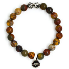 Load image into Gallery viewer, Picasso jasper stone bracelet 8MM with silver beads on a white background

