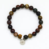 Picasso jasper stone flat silver bead bracelet 8MM on a white background