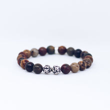 Load image into Gallery viewer, Close-up of Picasso jasper stone silver bead bracelet 8MM with 925 sterling silver beads
