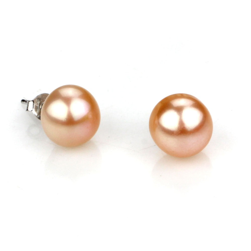 Pink Natural Pearl Silver Earrings (11 MM)