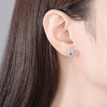 Load image into Gallery viewer, Pink Gemstone Zircon Oval Stud Silver Earrings
