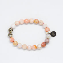 Load image into Gallery viewer, Side view of Pink Opal Stone Silver Bead Bracelet 8mm highlighting natural gemstone beads and silver accents
